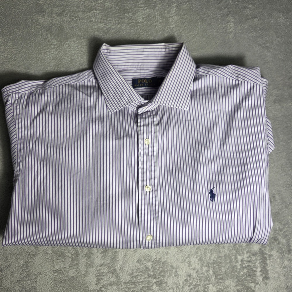 Polo Ralph Lauren Button Shirt Men's 18 34-35 Purple Stripe Pony Oxford Preppy - Picture 7 of 11